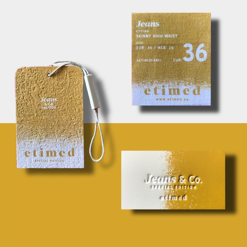 Etiquetas hang tag, cintura, tejida